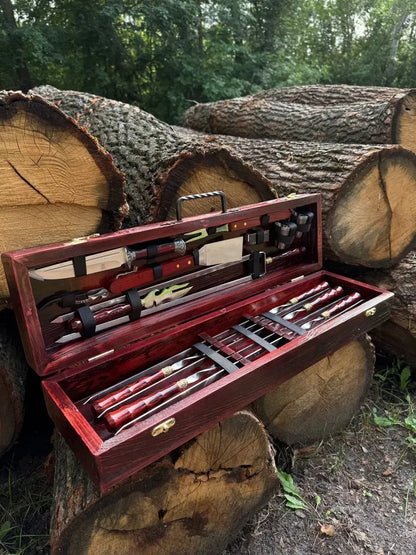 Skewer Set in a Wooden Case "RED VELVET"