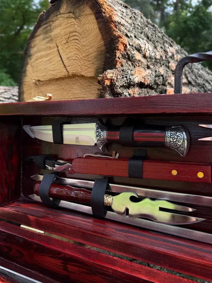 Skewer Set in a Wooden Case "RED VELVET"