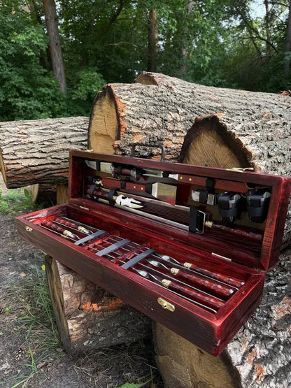 Skewer Set in a Wooden Case "RED VELVET"