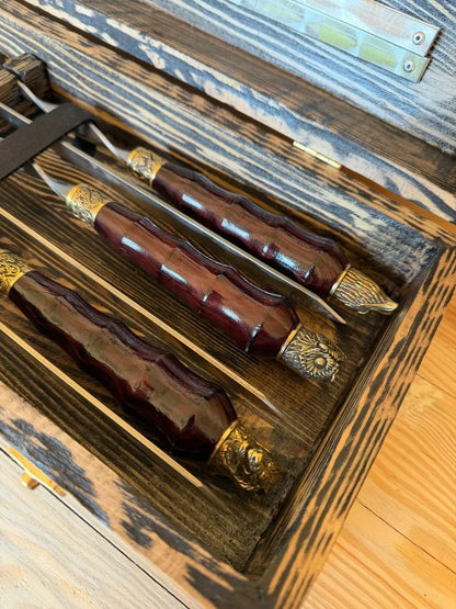 Skewer Set in a Wooden Case "BLACK OAK"
