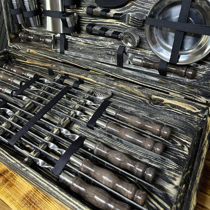 "GRAPHITE" Skewer Set in a Wooden Case
