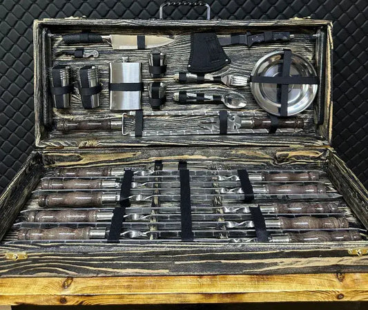 "GRAPHITE" Skewer Set in a Wooden Case