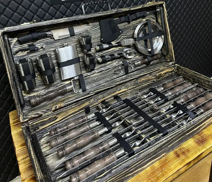 "GRAPHITE" Skewer Set in a Wooden Case
