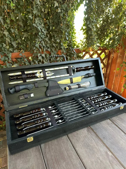 Skewer Set in Wooden Case "PANTHERA"
